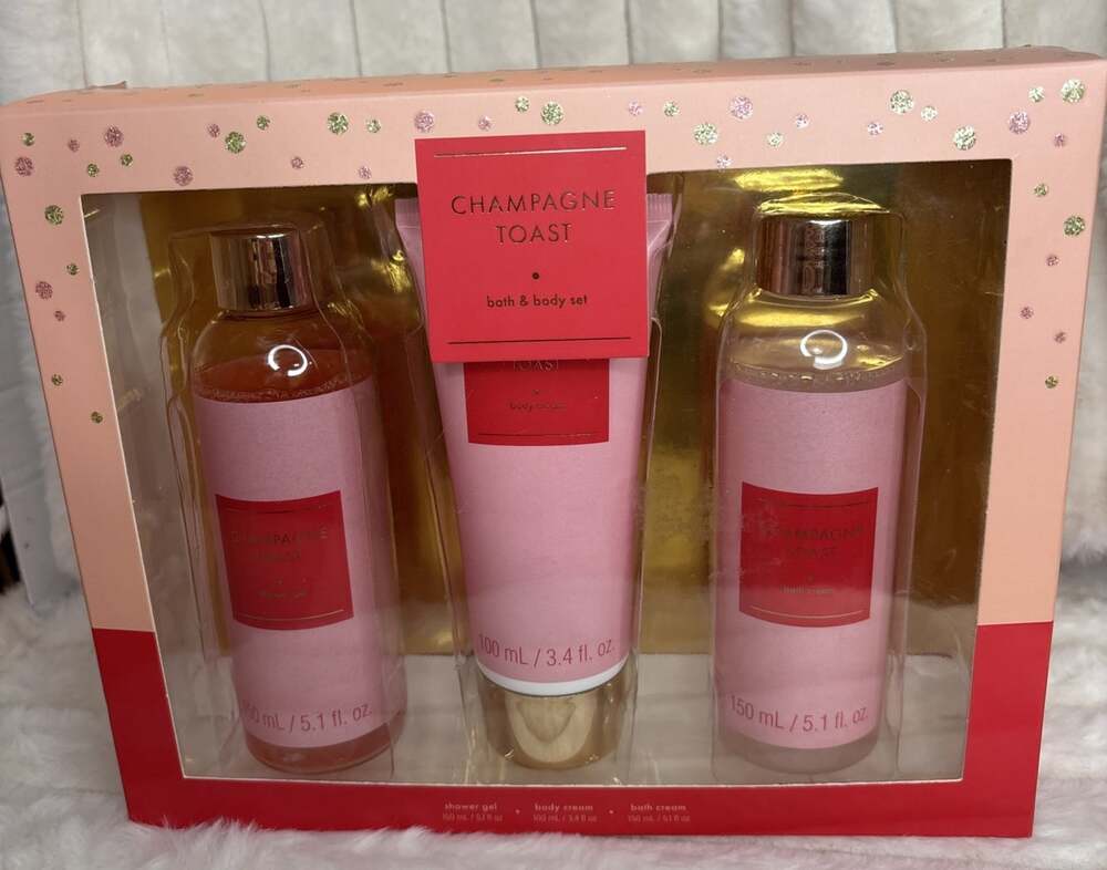 3 Piece Boxed Set CHAMPAGNE TOAST Bath & Body Works Bath Body Cream Shower Gel
